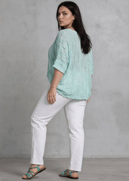 Laurel Textured Top in Plus Size Made in USA - Aqua Blue
