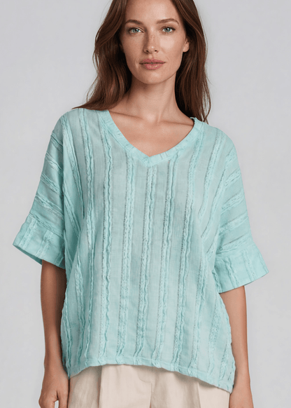 Laurel Textured Top - Aqua Blue