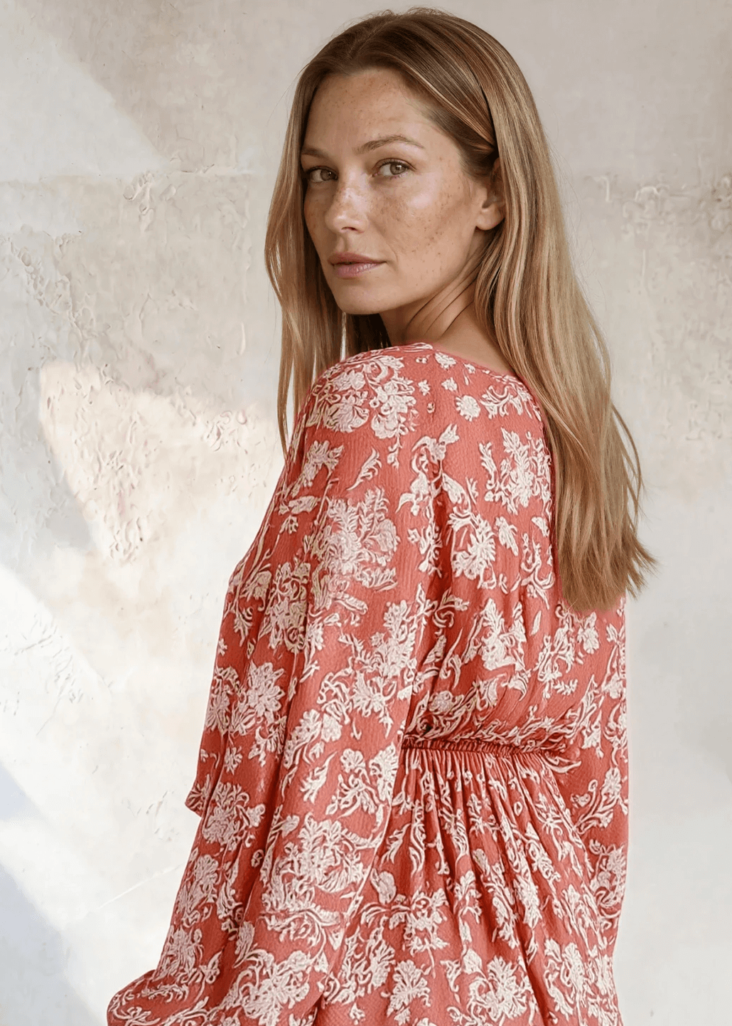 Rose V-Neck Floral Print Peasant Blouse