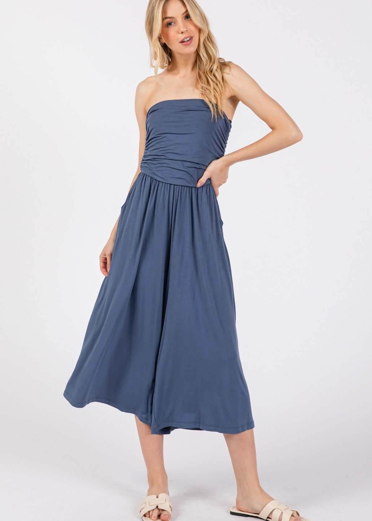 Modern Navy Tube Top Romper