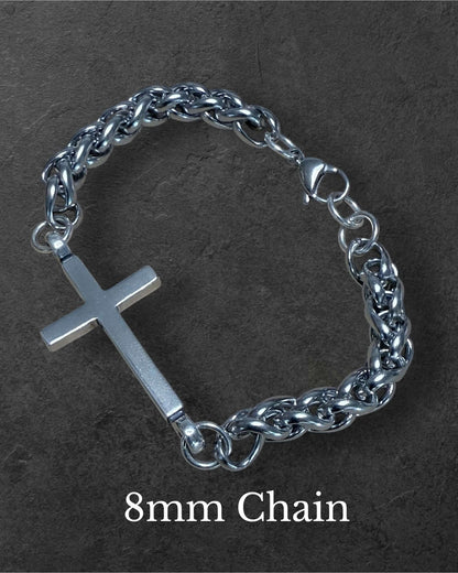 *NEW FAITH Classic Cross Bracelet - Sterling Silver on Stainless Steel Chain