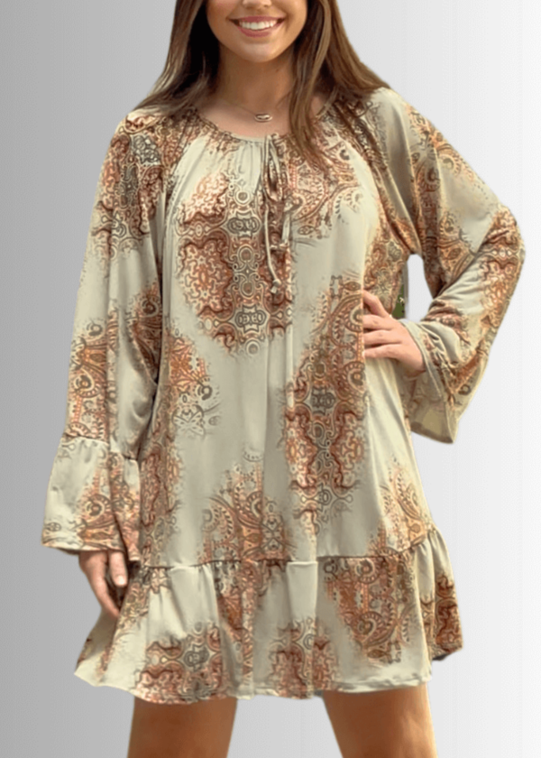 Inaya Boho Tiered Dress in Mustard