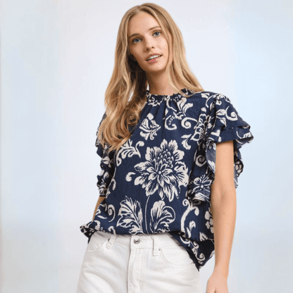 Navy Flutter Sleeve Top CLEARANCE FINAL SALE