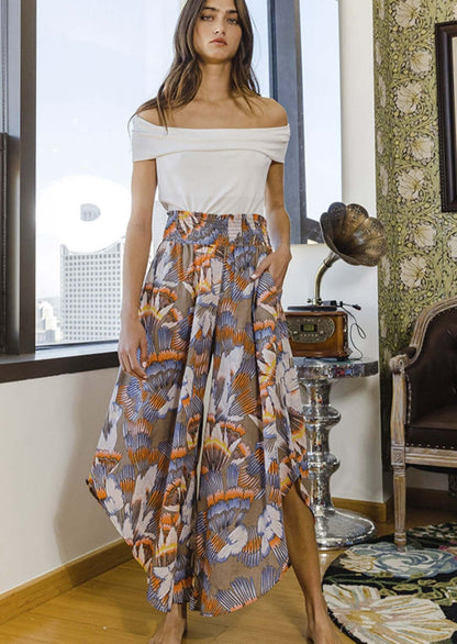 Fun Tropical Print Smocked Waist Pants CLEARANCE FINAL SALE