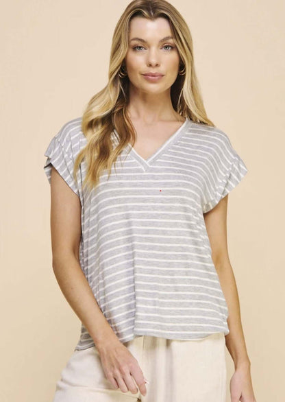 Casual Striped V-Neck Relaxed Fit Top CLEARANCE FINAL SALE