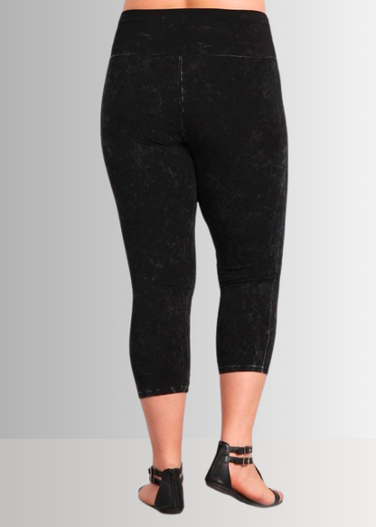 Fold Over Waist Mineral Washed Capri Leggings Made in USA Plus Size