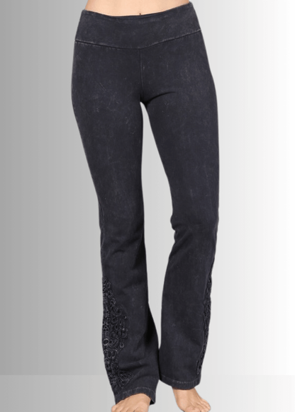 Mineral Washed Bootcut Jeggings Crochet DetaiL