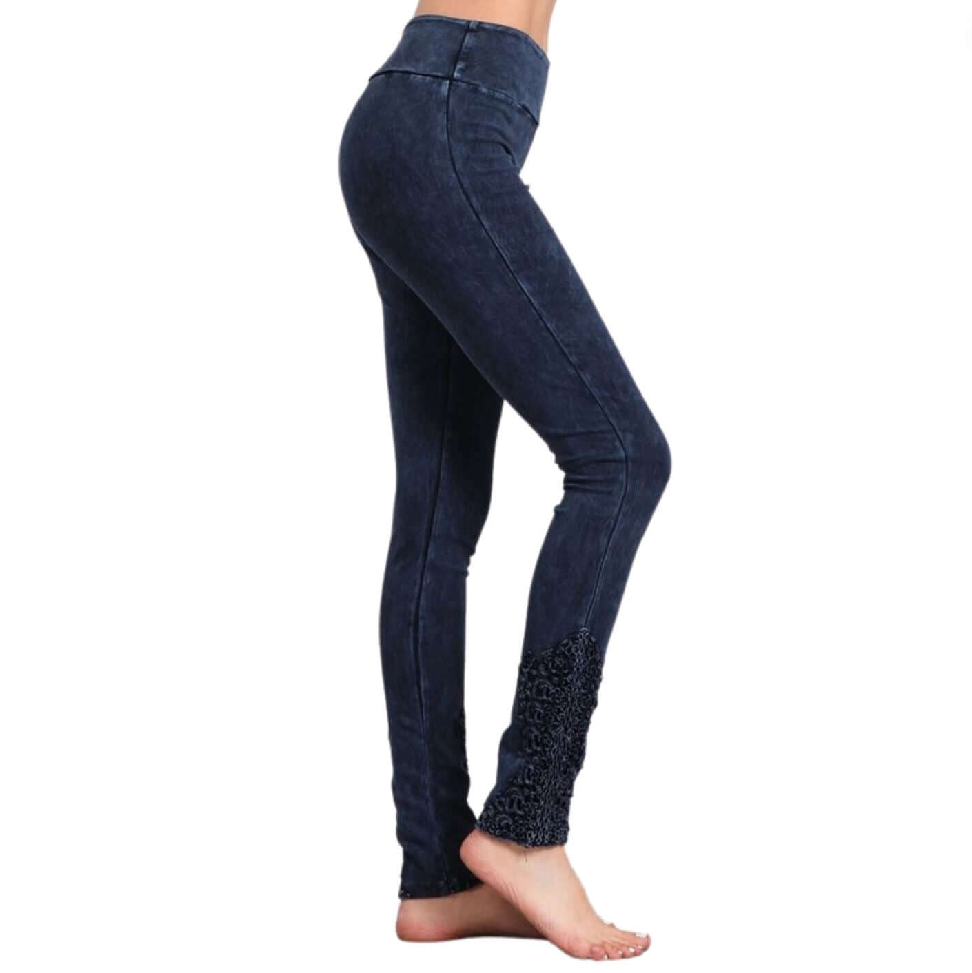 Mineral Washed Jeggings Crochet Ankle Detail Made in USA