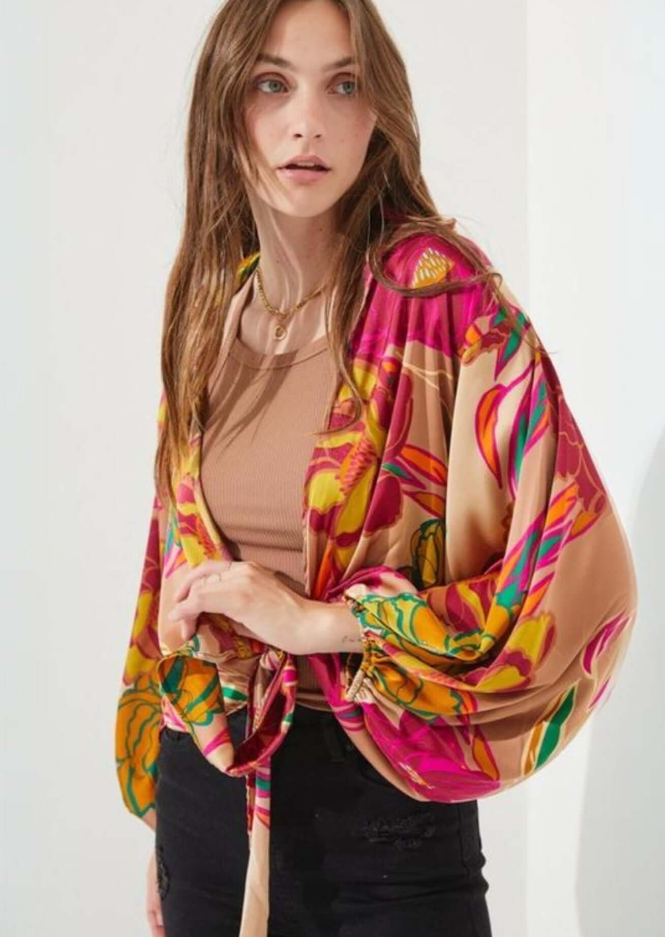 Color Pop Floral Kimono Cardigan Made in USA