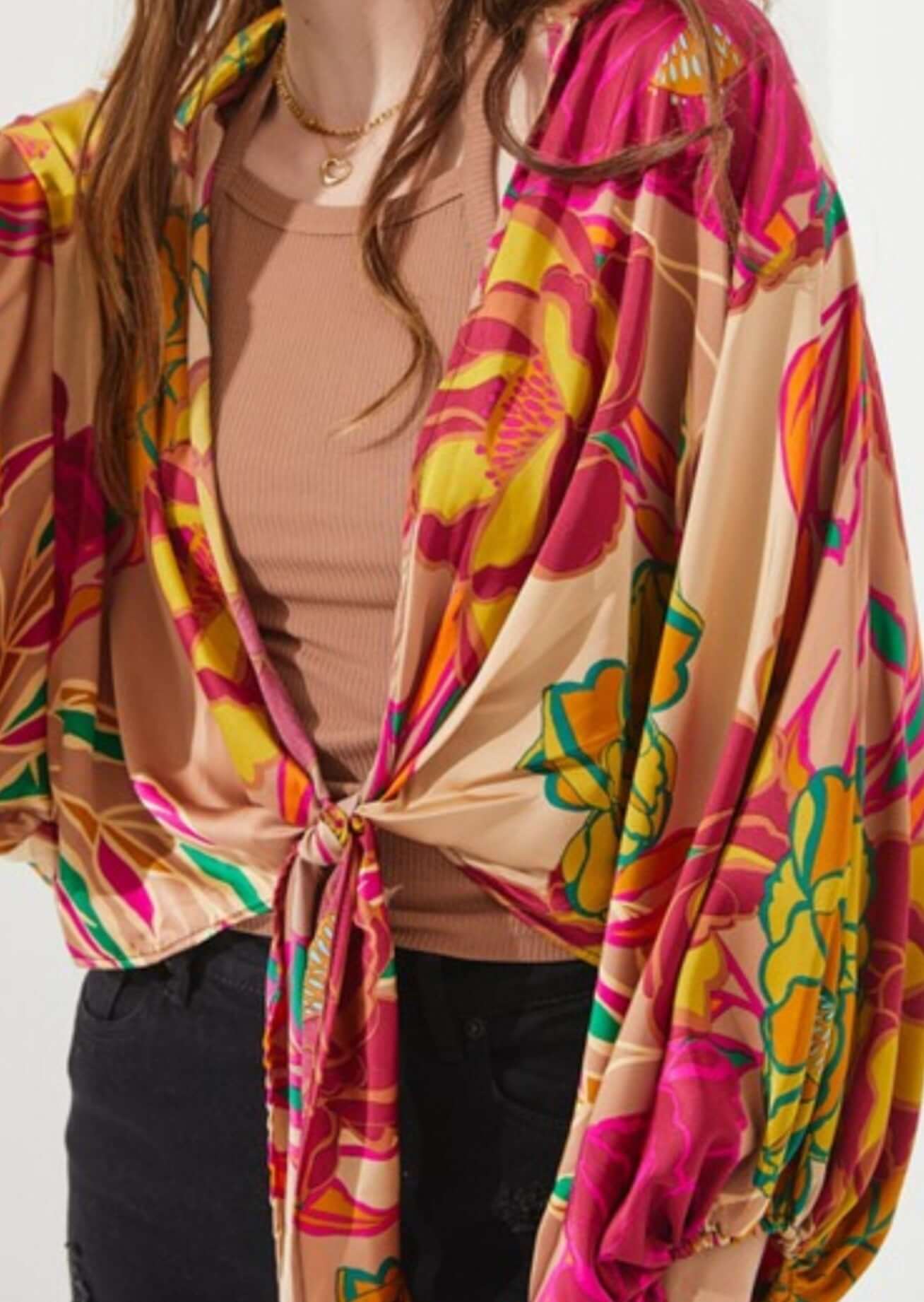 Color Pop Floral Kimono Cardigan Made in USA