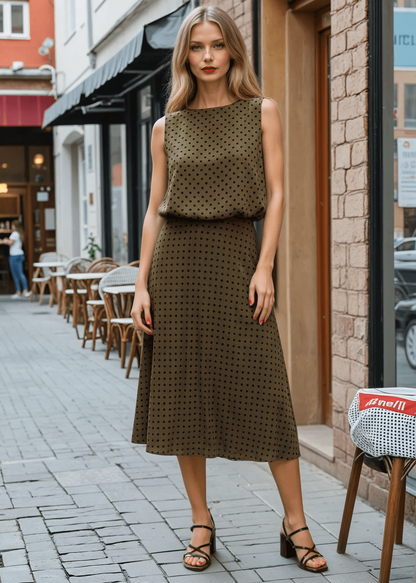 Flocked Polka Dot Bubble Crop Top in Olive