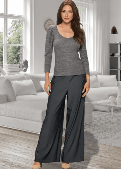 Celine 3/4 Puff Sleeve V-Neck in Mocha Gray