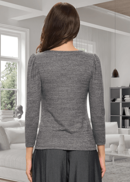 Celine 3/4 Puff Sleeve V-Neck in Mocha Gray