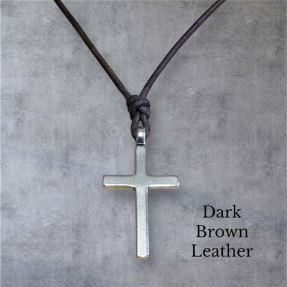 Classic Cross Necklace - Sterling Silver on Leather Cord
