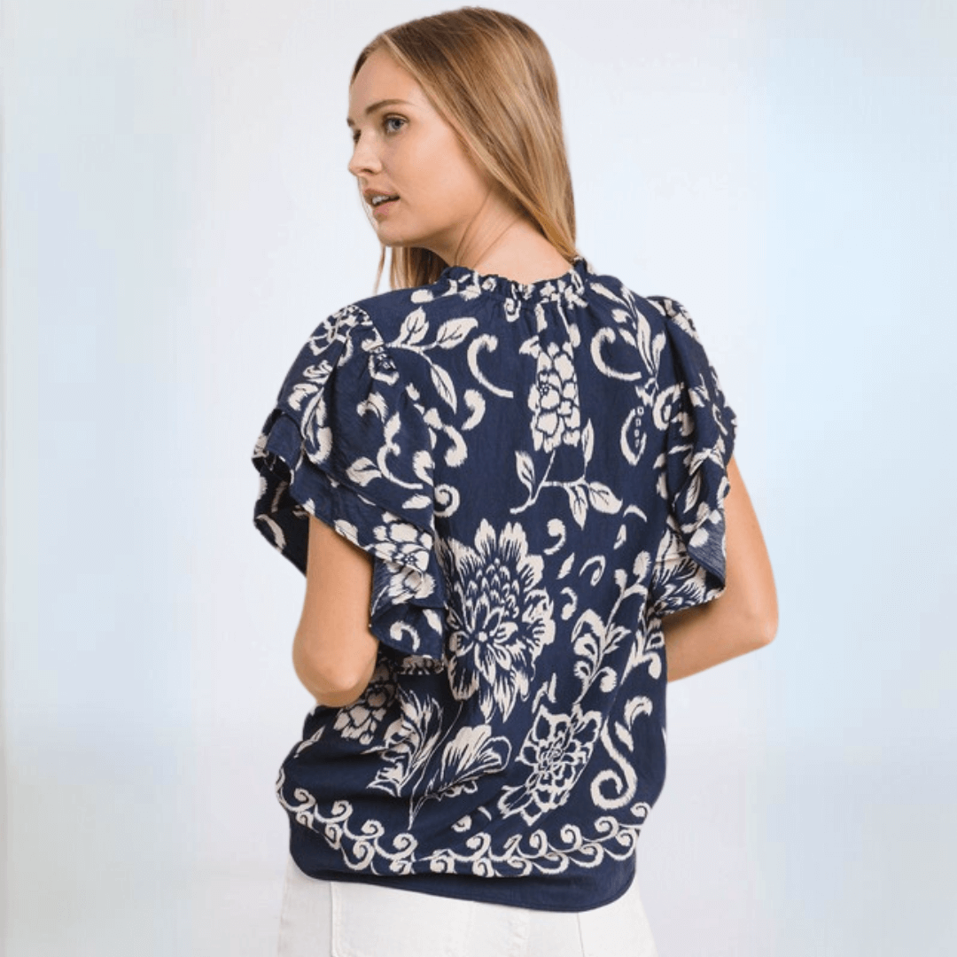 Navy Flutter Sleeve Top CLEARANCE FINAL SALE