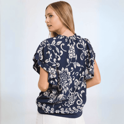 Navy Flutter Sleeve Top CLEARANCE FINAL SALE