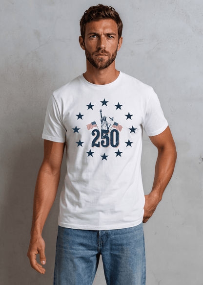 Men's Statue of Liberty with Betsy Ross Stars Graphic T-Shirt Made in USA