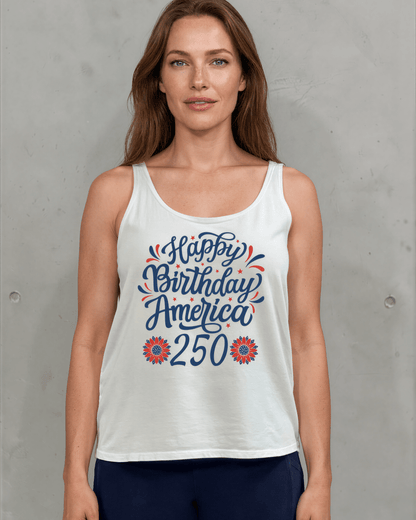 Happy Birthday America 250 Graphic Tank with Flower Detail