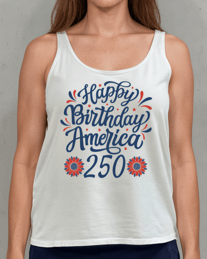 Happy Birthday America 250 Graphic Tank with Flower Detail
