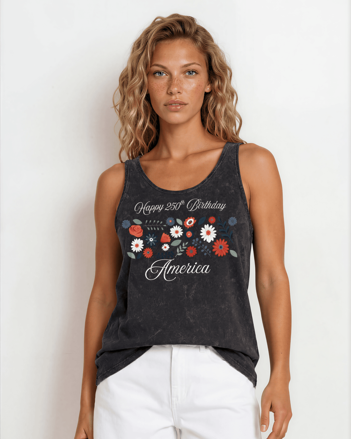 Happy 250th Birthday America Tank Top | Mineral Washed Black