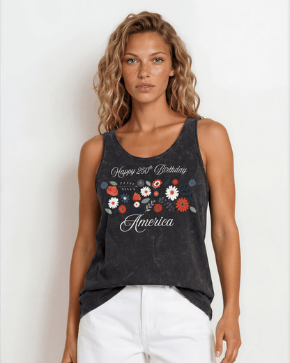 Happy 250th Birthday America Tank Top | Mineral Washed Black