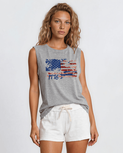 1776 Distressed American Flag Muscle Tee Made in USA