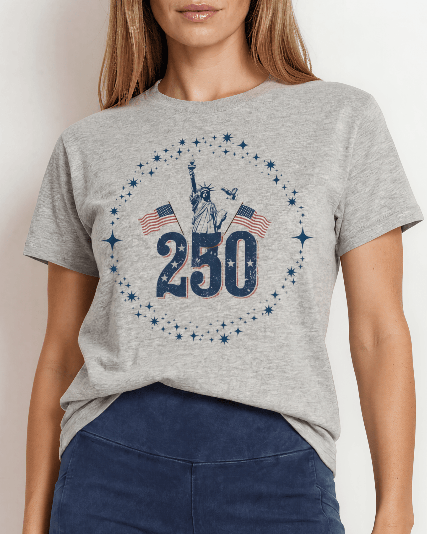 4th of July Patriotic Statue of Liberty Cotton Crew Made in USA
