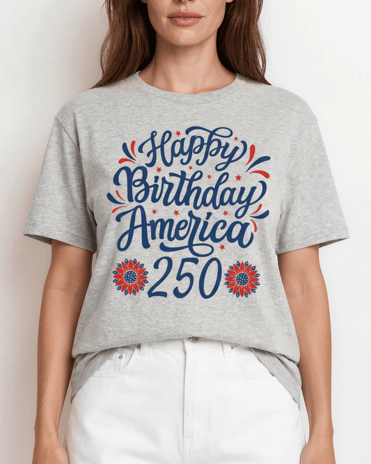250 Graphic Women's Gray Cotton Crew Neck Tee Made in USA