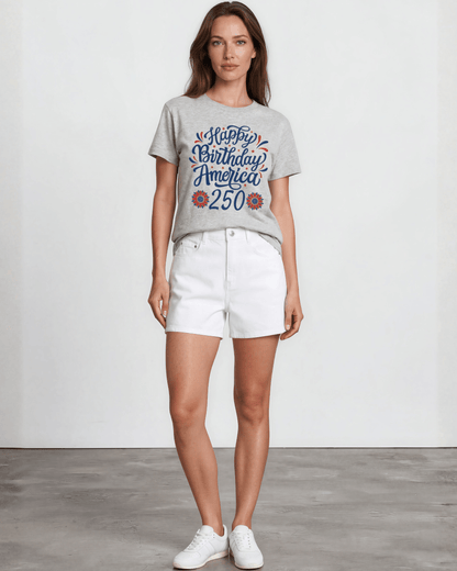 250 Graphic Women's Gray Cotton Crew Neck Tee Made in USA