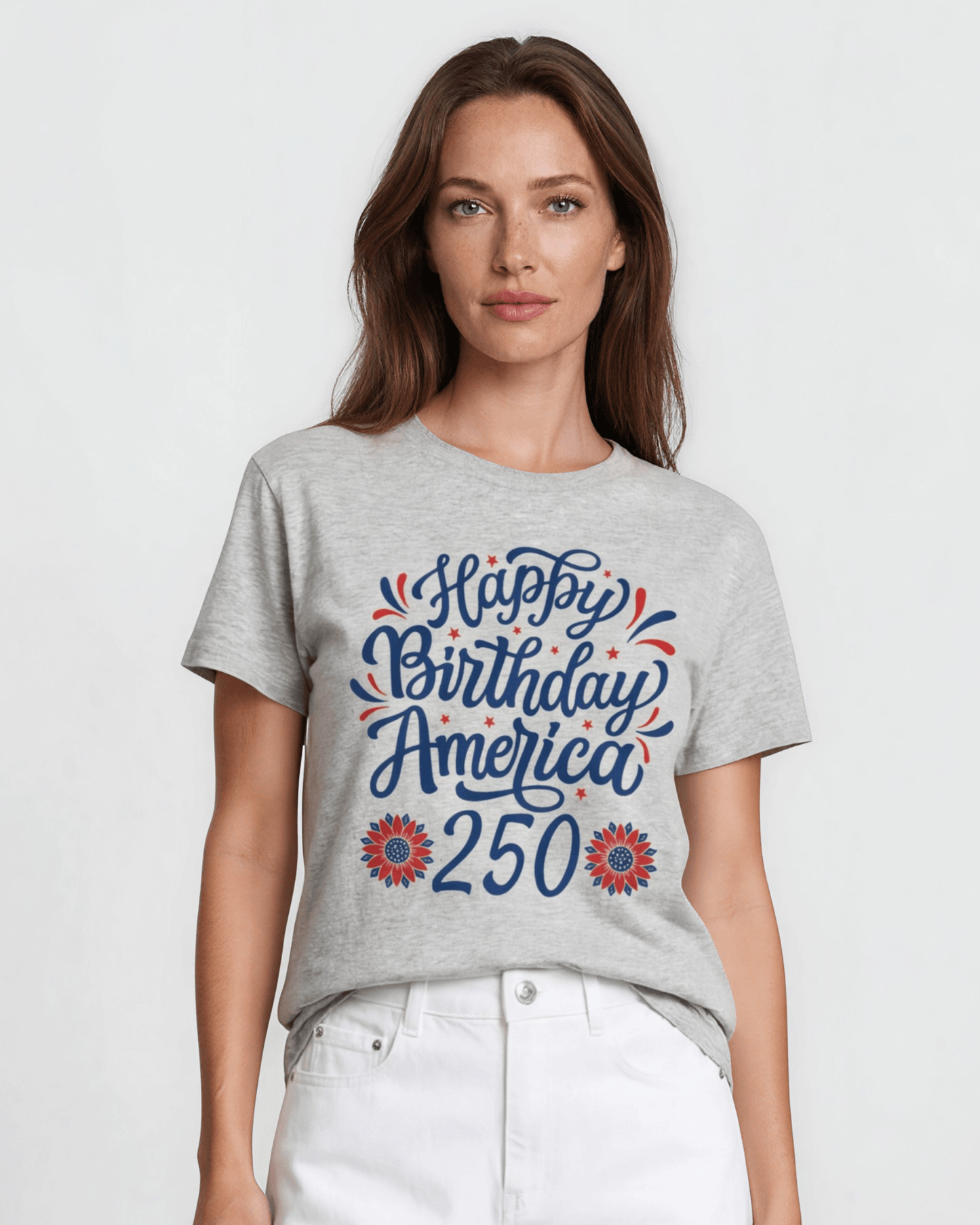 250 Graphic Women's Gray Cotton Crew Neck Tee Made in USA