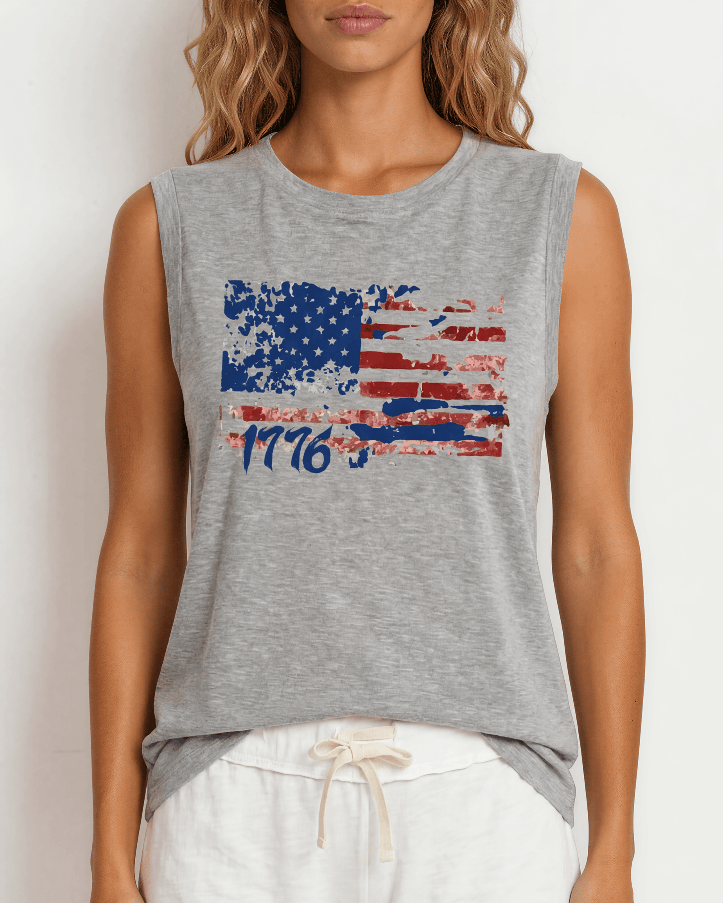 1776 Distressed American Flag Muscle Tee Made in USA