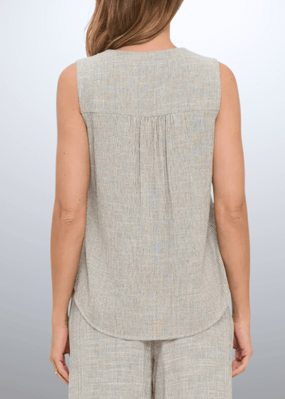 Selah V-Neck Cotton Blend Striped Sleeveless Top