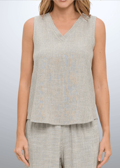 Selah V-Neck Cotton Blend Striped Sleeveless Top