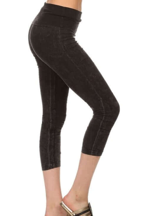Easy Fit American Cotton Capri Leggings Made in USA in Black