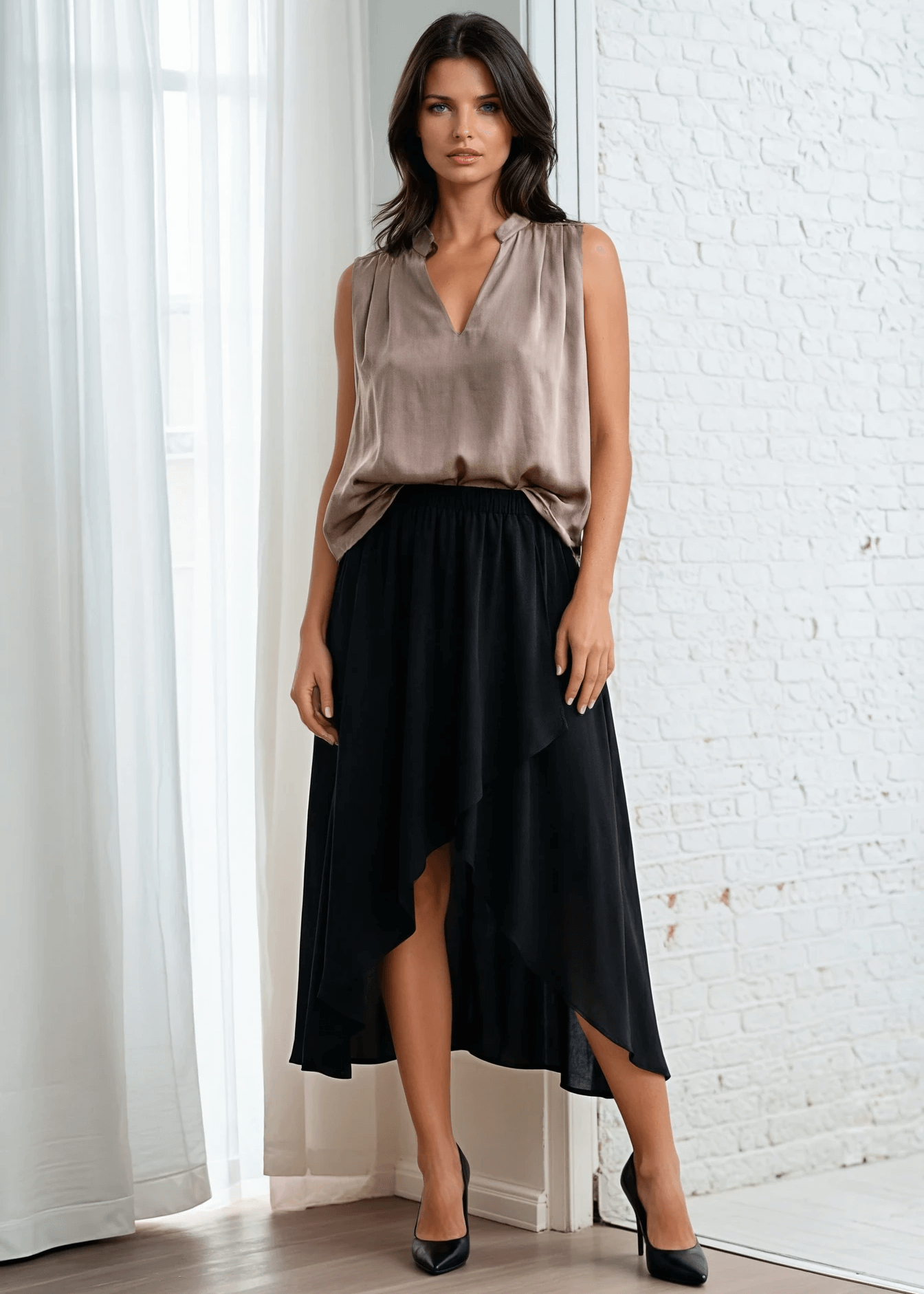 Washed Twill Cascade Maxi Skirt