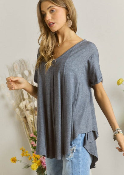 Navy V-Neck Oversized Tee Made in USA