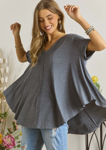 Navy V-Neck Oversized Tee Made in USA