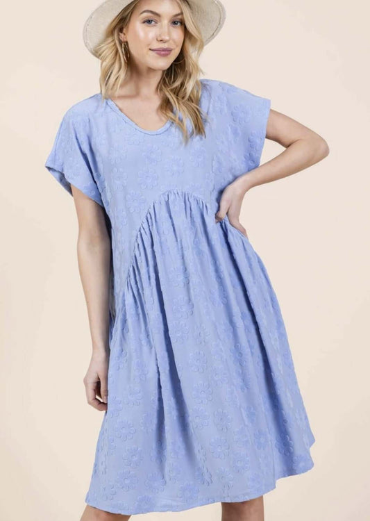Daisy Blue Textured Floral Mini Dress CLEARANCE FINAL SALE
