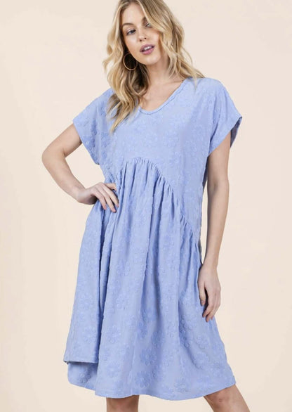 Daisy Blue Textured Floral Mini Dress CLEARANCE FINAL SALE