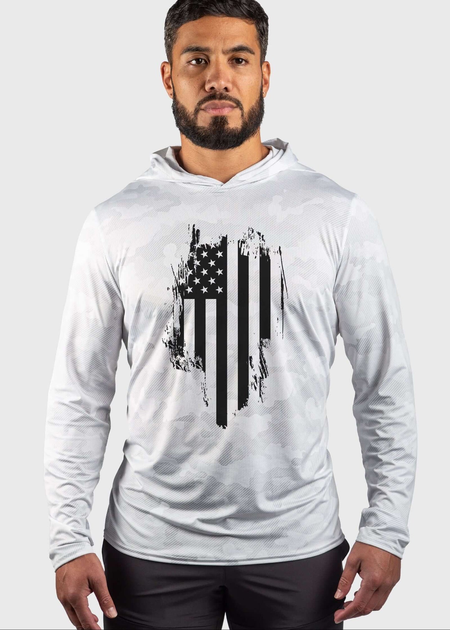 Distressed Flag Performance Mesh White Out Sun Hoodie