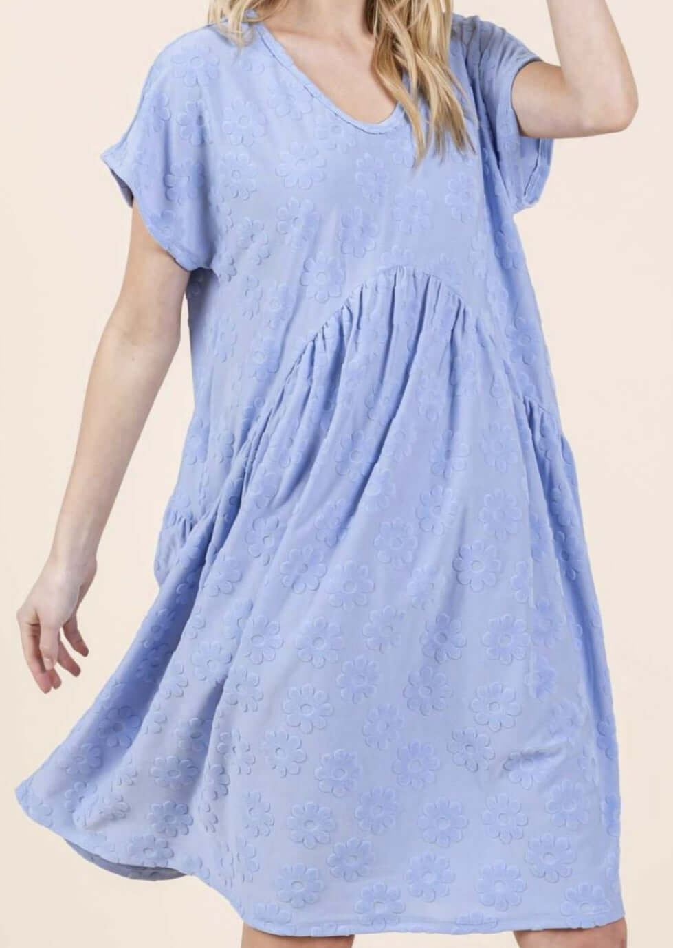 Daisy Blue Textured Floral Mini Dress CLEARANCE FINAL SALE