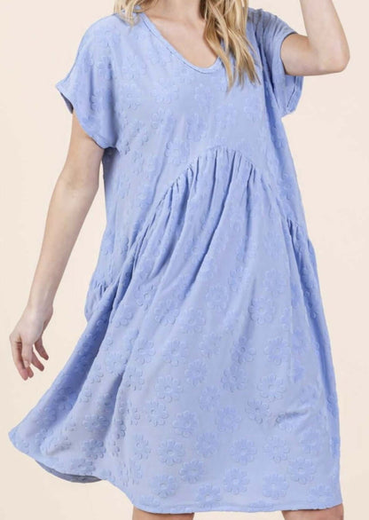 Daisy Blue Textured Floral Mini Dress CLEARANCE FINAL SALE