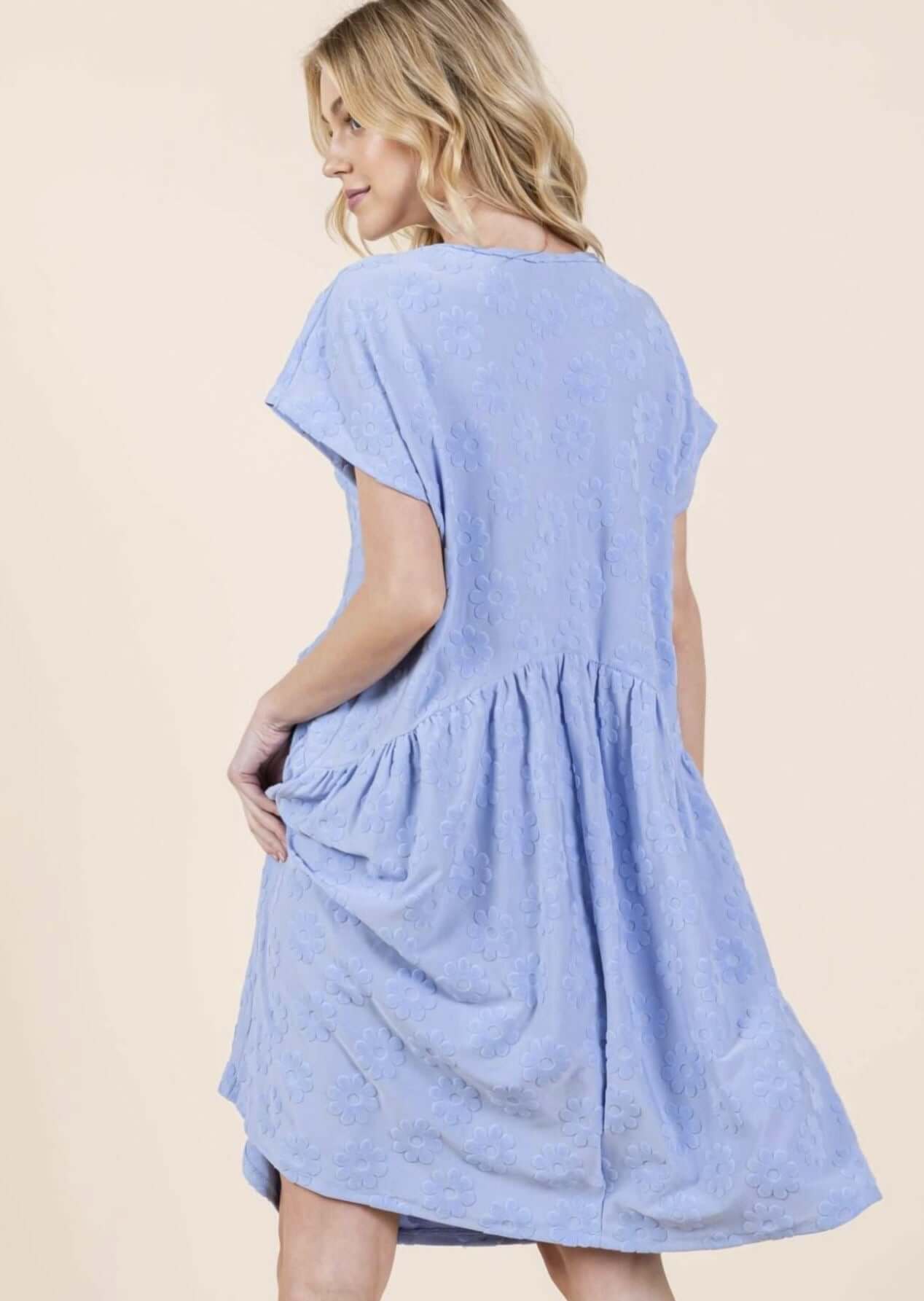 Daisy Blue Textured Floral Mini Dress CLEARANCE FINAL SALE