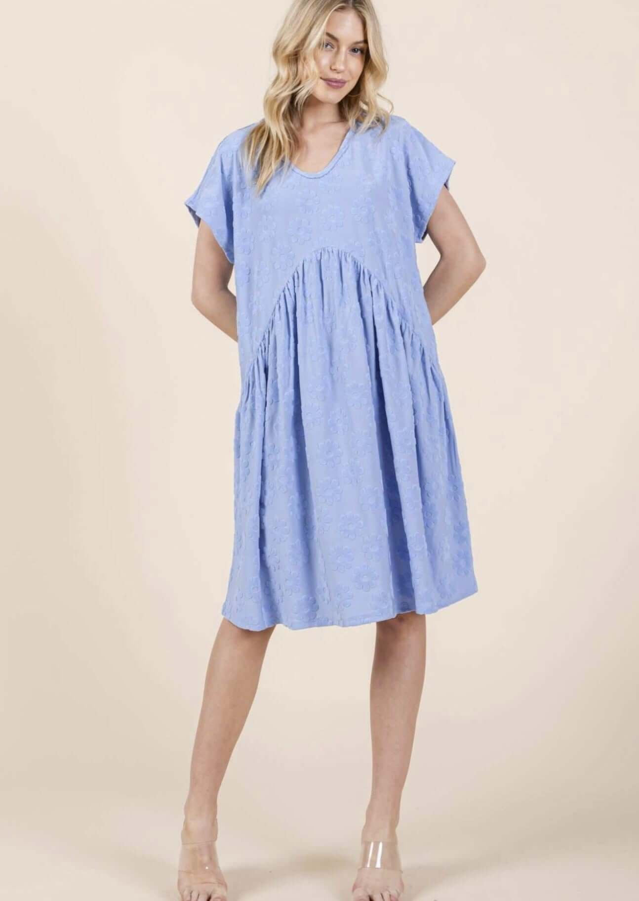 Daisy Blue Textured Floral Mini Dress CLEARANCE FINAL SALE