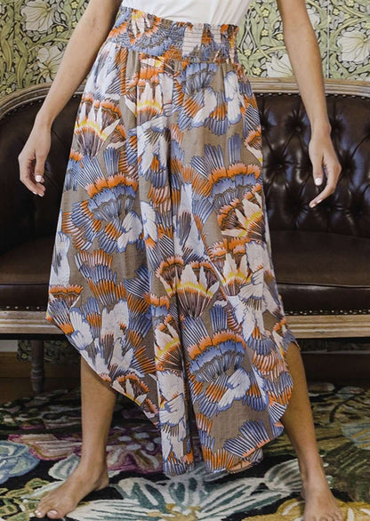 Fun Tropical Print Smocked Waist Pants CLEARANCE FINAL SALE