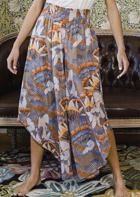 Fun Tropical Print Smocked Waist Pants CLEARANCE FINAL SALE