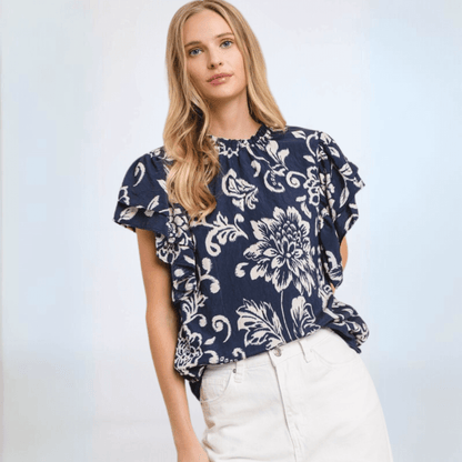 Navy Flutter Sleeve Top CLEARANCE FINAL SALE