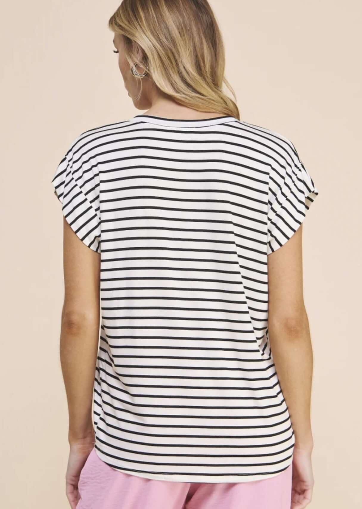 Casual Striped V-Neck Relaxed Fit Top CLEARANCE FINAL SALE