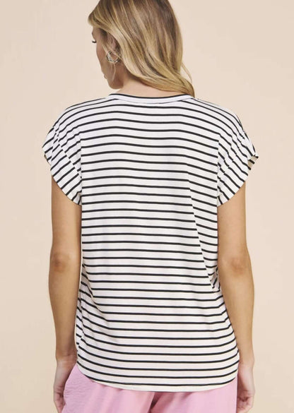 Casual Striped V-Neck Relaxed Fit Top CLEARANCE FINAL SALE