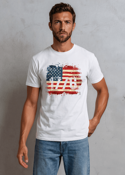 1776 Distressed American Flag T-Shirt Made in USA